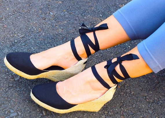 Lace Up Vegan Women Espadrilles Organic Cotton Medium Wedges shoes, comfortable shoes, sandals, wedges, made in Spain