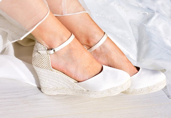 PARIS SATIN Medium Wedges Espadrilles Bridal Ankle | Etsy