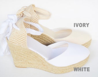 HIGH WEDGES Lace Up Women Espadrilles Organic Cotton, platform shoes, pumps, high heel shoes, comfortable heel, Ivory, vegan sustainable