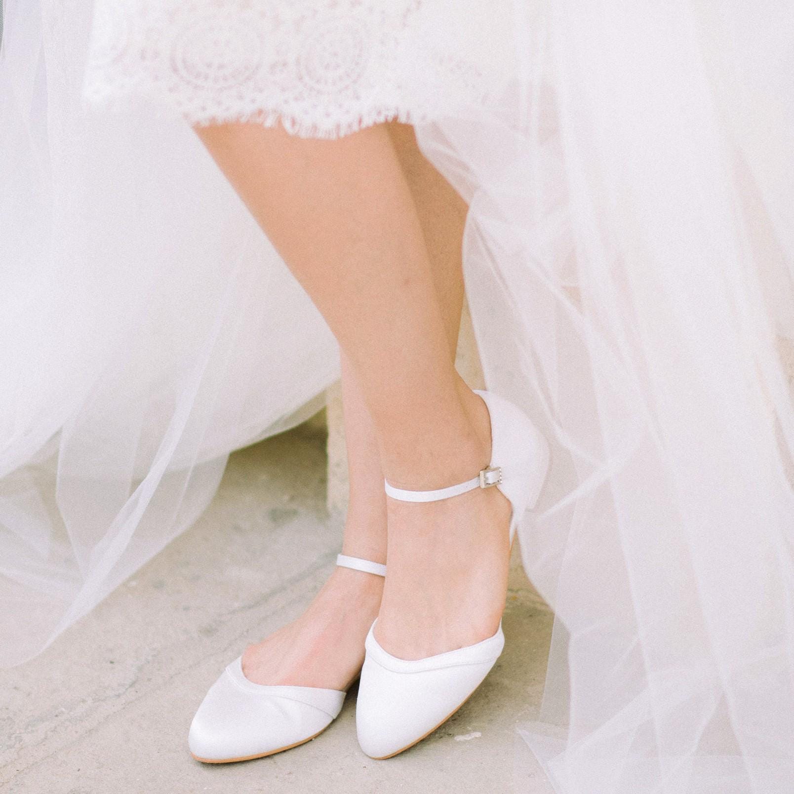 Rachel, Satin Bridal Low Heels Wedding Flats Shoes, Ankle Strap Bridal Rachel, Satin Bridal Low Heels Wedding Flats Shoes, Ankle Strap Bridal