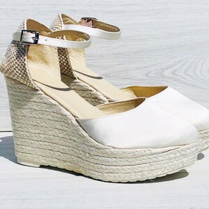 PARIS Boho SATIN Platform Wedding Wedges Espadrilles Bridal, ankle strap, High Heel, ivory bridal shoes, boho bride, bohemian bride, pumps