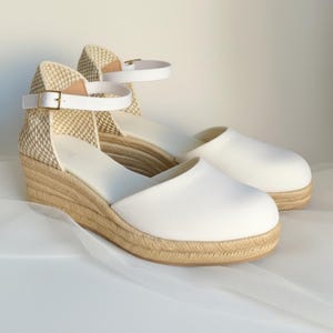 ANNA Ankle strap WHITE Wedge Espadrilles  Low heel, Comfortable