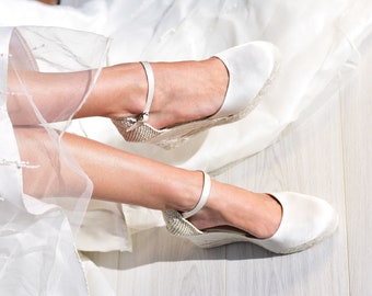 PARIS SATIN High Heel Wedges Wedding Espadrilles Bridal, ankle strap, High Heel, ivory bridal shoes, boho bride, bohemian bride, pumps