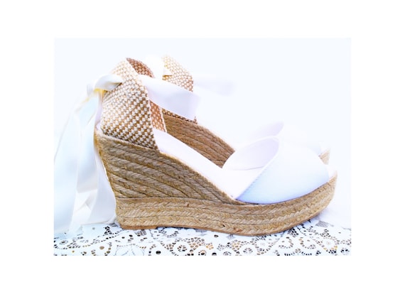 ANNA Peep Toe Platform WHITE Wedge Lace up Espadrille Boho Style Wedding,  High Heel Bridal, Countryside Wedding, Beach Wedding Shoes, Casual - Etsy UK