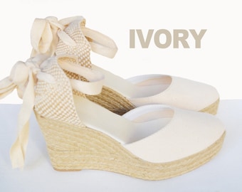 HIGH WEDGES Lace Up Women Espadrilles Organic Cotton, platform shoes, pumps, high heel shoes, comfortable shoes, sexy shoes, Ivory shoes