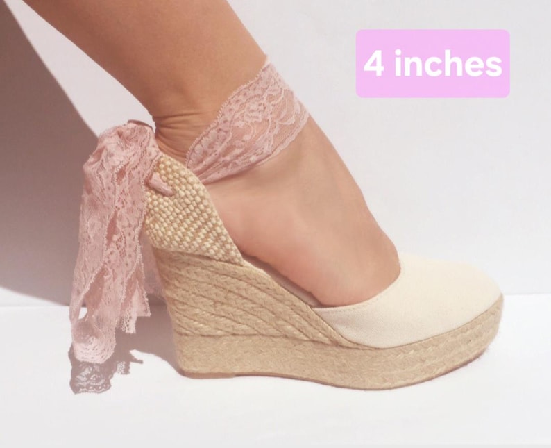 BOHOIBIZA Ivory Dusty Pink Lace Up Wedge Espadrilles, party shoes, boho shoes, bridesmaid shoes, bachelorette, platform shoes, prom shoes image 6