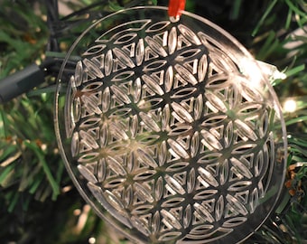 Unique Christmas - Flower of Life Sacred Geometry Clear Crystal Ornament - Holiday Decor