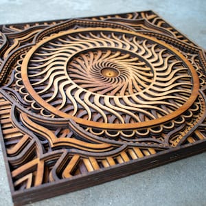 Sun Spiral Wooden Mandala - Sacred Geometry - Wall Art Layered Mandala