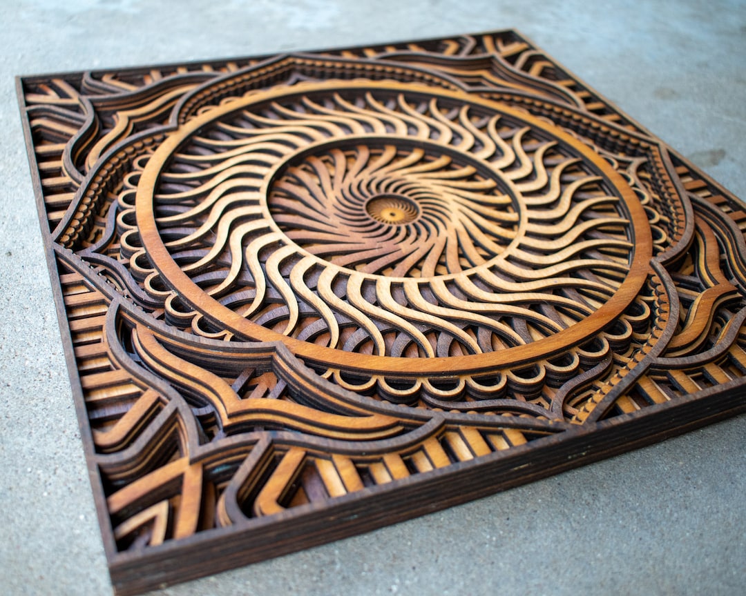 Sun Spiral Wooden Mandala - Sacred Geometry - Wall Art Layered Mandala ...