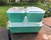 Rare Full Set of Pyrex Turquoise Refrigerator Dishes Turquoise Pyrex 501, 502 and 503