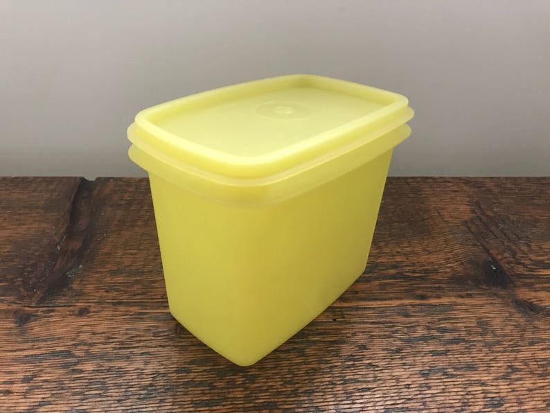 Vintage Tupperware Yellow Rectangle Storage Container With Lid Free 1243 And 1244