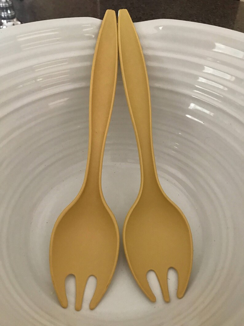 Vintage Tupperware Salad Forks / Spoons Harvest Gold Mustard Etsy