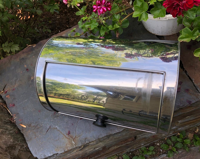 Vintage Pantry Queen Bread Box Vintage Chrome Garage Door Style
