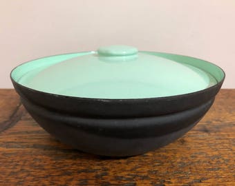 Herbert Krenchel Bowl with Lid - Made in Denmark - Mid Century Modern Enamelware - Krenit Bowl with Lid