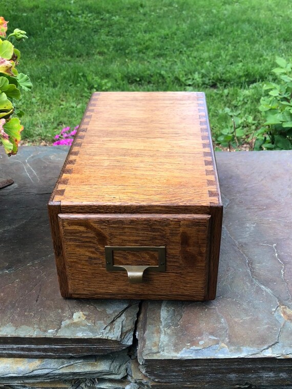 Antique Wood Library Card Box Wooden Catalog Vintage File