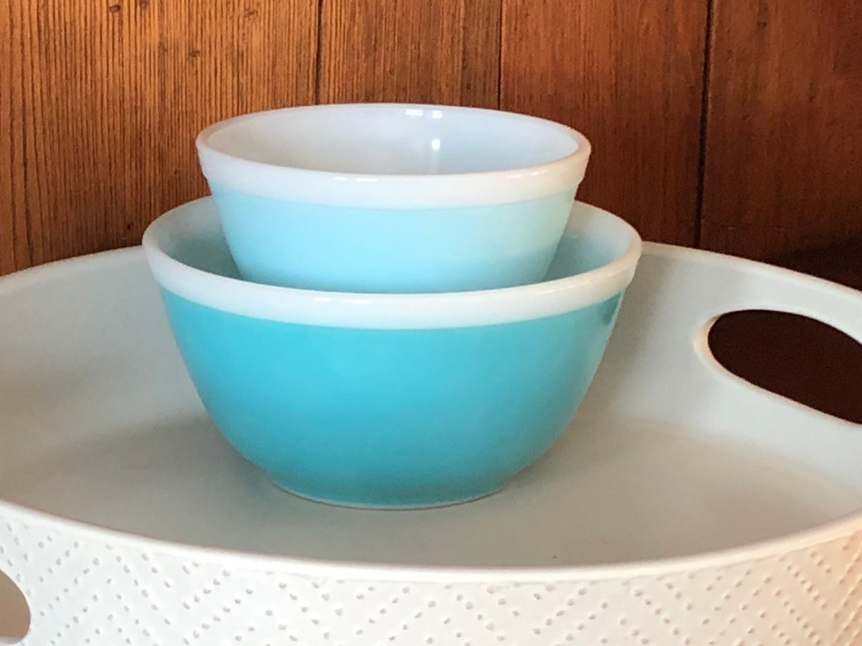 Set of 4 Mint Green / Blue Drips Ceramic Measuring Cup, Nesting Prep Bowls,  Kitchen Gifts by BlueRoomPottery