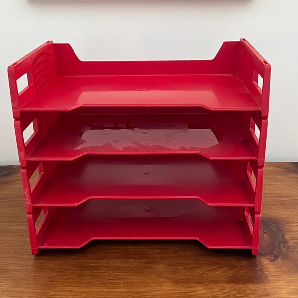 Vintage Red Eldon Stackable Paper Tray • Vintage Office Organization