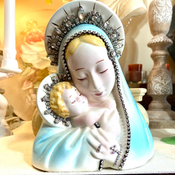 Jeweled Virgin Mary Statue Planter
