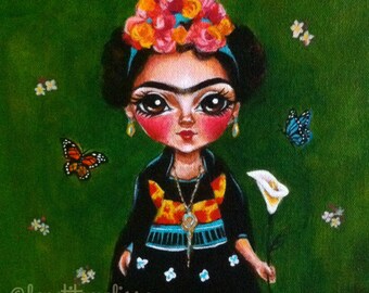 Frida Kahlo inspired art illustration 8x10 print by Melissa Victoria Nebrida- whimsical, bigeye, colorful, Mexican art, Frida Kahlo