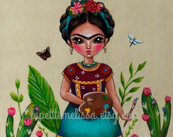 El Artista- Frida Kahlo inspired illustration with cactus, whimsical art print by Melissa Victoria Nebrida