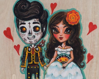 Maria and Skeleton Manolo- Book of Life inspired 8x10 art print by Melissa Victoria Nebrida