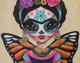 Frida Mariposa- Frida Kahlo inspired illustration, Butterfly, whimsical art print by Melissa Victoria Nebrida