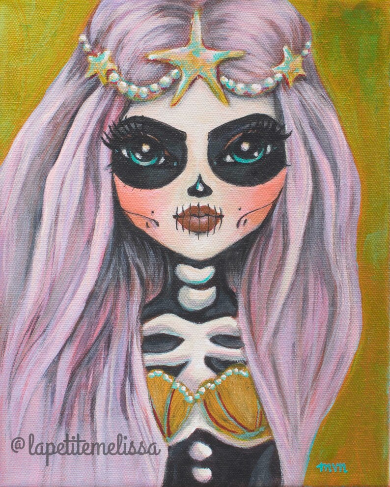 Estrella Dia de Los Muertos Mermaid fine art print by Melissa Victoria Nebrida image 1