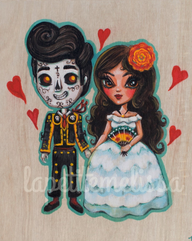 Maria and Skeleton Manolo Book of Life inspired 8x10 art print by Melissa Victoria Nebrida image 1