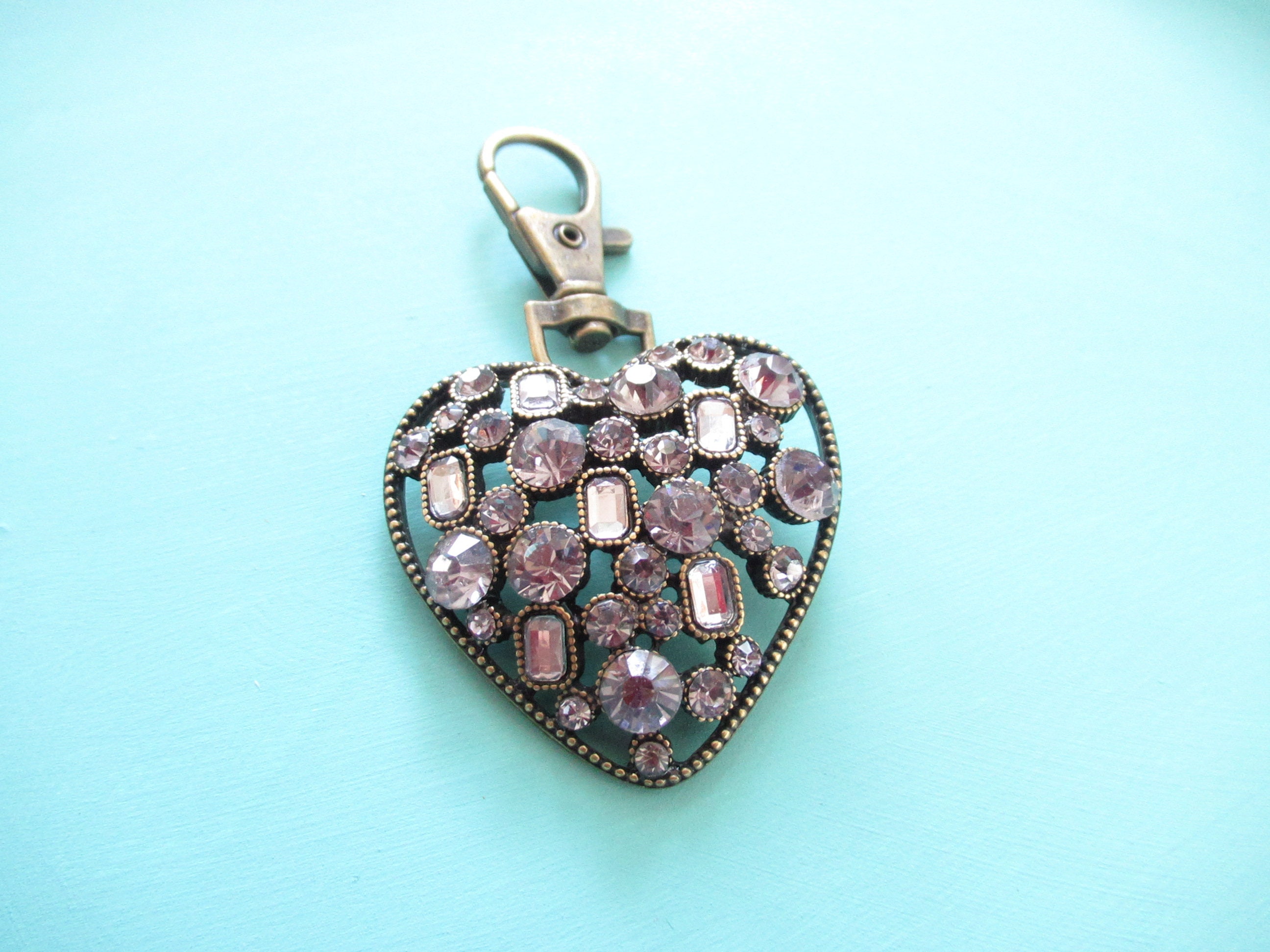 Heart with Rhinestones Purse Charm Handbag Charm Zipper Etsy