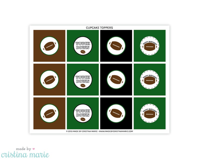 INSTANT DOWNLOAD, football party, cupcake toppers, printable cupcake toppers, party circles image 1