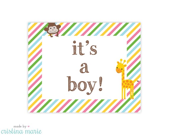 INSTANT DOWNLOAD, jungle baby shower, printable sign, it's a boy Il_570xn
