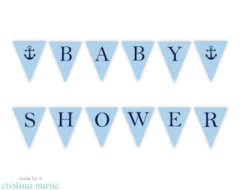 INSTANT DOWNLOAD, nautical baby shower, pennant banner, printable