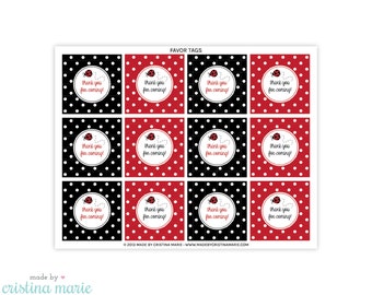 INSTANT DOWNLOAD, ladybug baby shower, ladybug party, printable favor tags, thank you tags