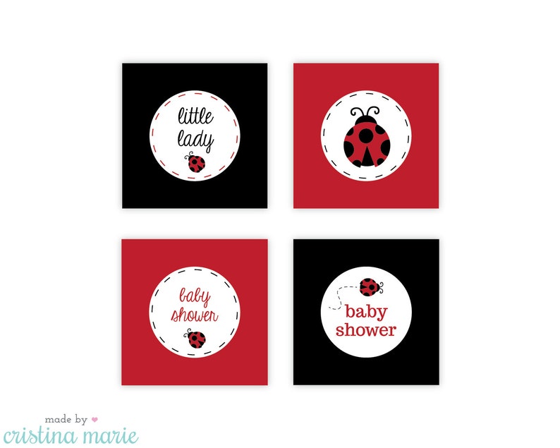 INSTANT DOWNLOAD, ladybug baby shower, cupcake toppers, printable cupcake toppers, party circles image 2