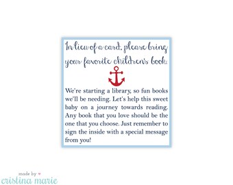 INSTANT DOWNLOAD, nautical baby shower, bring a book, printable, printing available