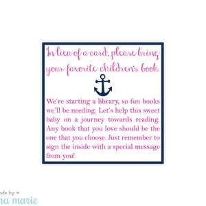 INSTANT DOWNLOAD, nautical girl baby shower, bring a book, printable, printing available
