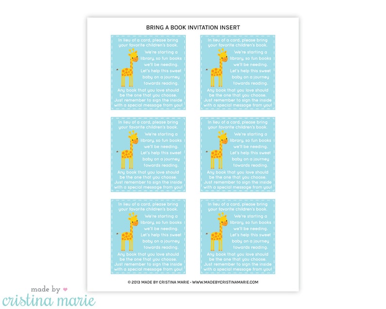 INSTANT DOWNLOAD, jungle baby shower, bring a book printable, printing available image 2