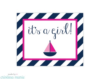 INSTANT DOWNLOAD, nautical girl baby shower, printable sign, it's a girl