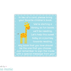 INSTANT DOWNLOAD, jungle baby shower, bring a book printable, printing available image 1