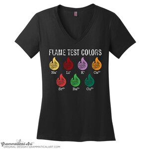 Flame Science V Neck Tee Nerdy Shirt Womens Shirt Cool Funny T Shirt Engineer Shirt Teacher Gifts Women in Science Chemistry Shirt Ions