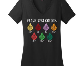 Flame Science V Neck Tee Nerdy Shirt Womens Shirt Cool Funny T Shirt Engineer Shirt Teacher Gifts Women in Science Chemistry Shirt Ions