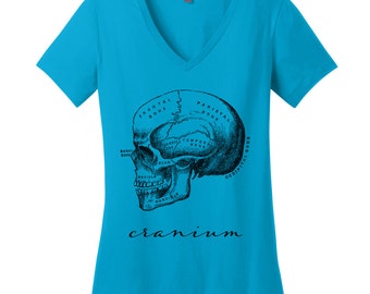 Cranium Skull Shirt Anatomy Shirt Med School Graduation Gifts Doctor Gifts Nursing School Science Shirts Women in Science Womens V Neck Tee