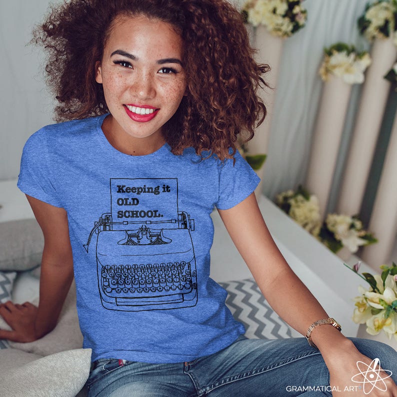 Typewriter Shirt Hipster Shirt Copywriter Librarian Editor Author Writer's Shirt Gifts for Teachers Cool Funny T Shirt Typography TShirt image 1