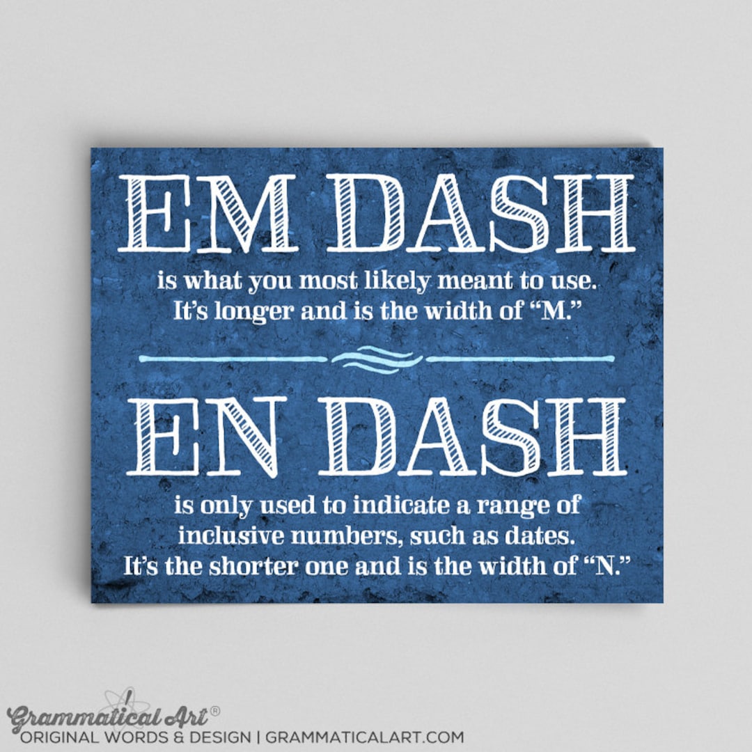 Typographic Print Em Dash En Dash Usage Grammar Poster English Etsy