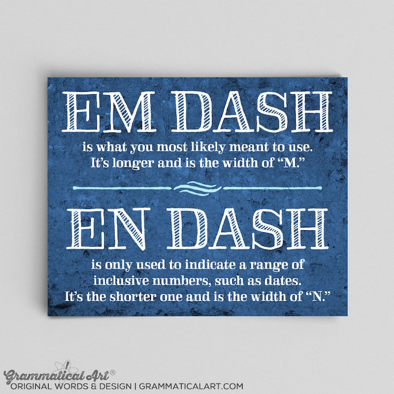 Typographic Print Em Dash En Dash Usage Grammar Poster English | Etsy