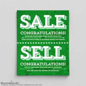 Sale vs. Sell Grammar Comparison Usage English Rules Seller Teacher Gift Sales Sells Typographic Print Shop Owner Print Business Signs image 1