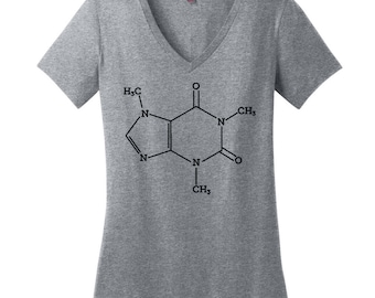 Caffeine Molecule Shirt, V Neck T Shirt, Caffeine Queen Shirt, Science Shirts for Women, Caffeine Shirt, Science Gifts for Women, Nerdy Gift