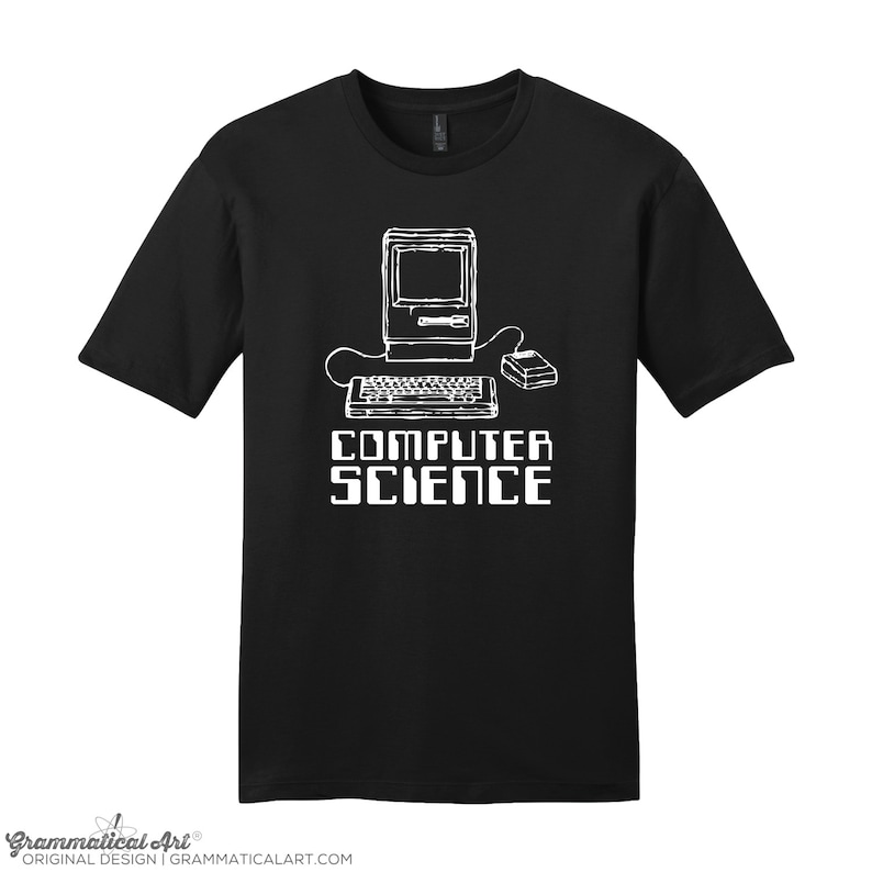 May include: Black t-shirt with a white graphic of a vintage computer and the text "COMPUTER SCIENCE".