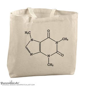 Caffeine Science Bag Large Totes Beach Bags Canvas Tote Bag Chemistry Tote Reusable Grocery Bag Gifts for Teachers Coffee Lover Tote Bag