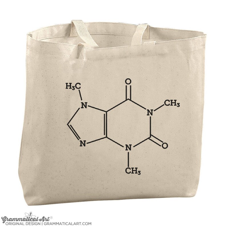 Caffeine Science Bag Large Totes Beach Bags Canvas Tote Bag Chemistry Tote Reusable Grocery Bag Gifts for Teachers Coffee Lover Tote Bag image 1